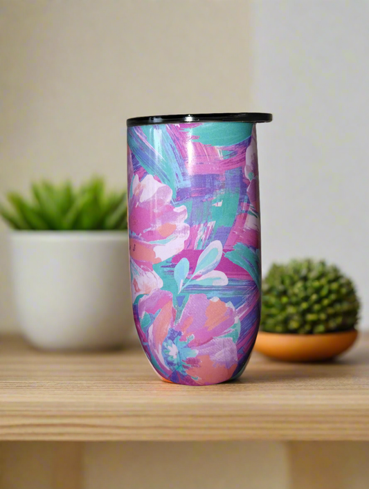 Insulated 14 oz Tumbler with lid - brush stroke floral